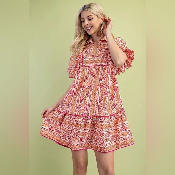 GiGiO Women's Paisley Multi Color Mini Swing Dress Size Small - Picture 1 of 9